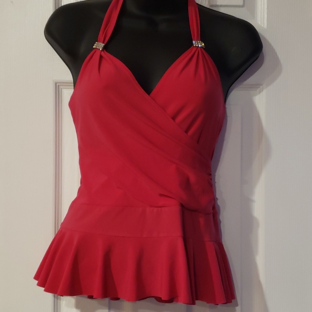 Hot pink halter top with rhinestones